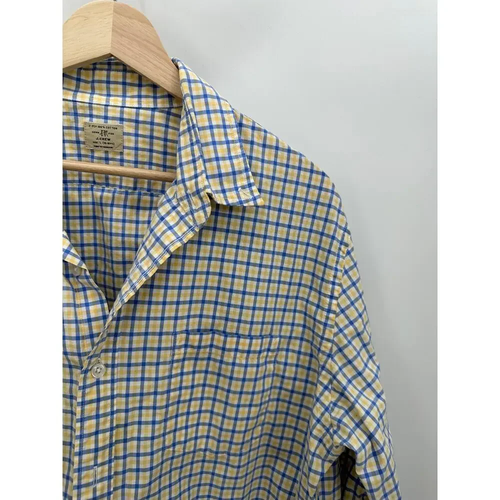 J.‎ Crew Blue Yellow Checkered Button Down Shirt Collared Dress Mens Size Large